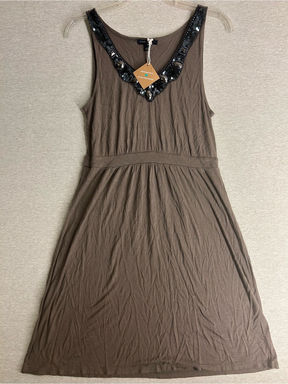 Banana Republic Brown Midi Dress with Sequin-Trim V-Neck